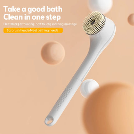 15W Smart Body Brush Electric Body Scrubber 360° Rotating Cordless Exfoliating Bath Brush 3 Gears 6-in-1 Shower Brush Heads