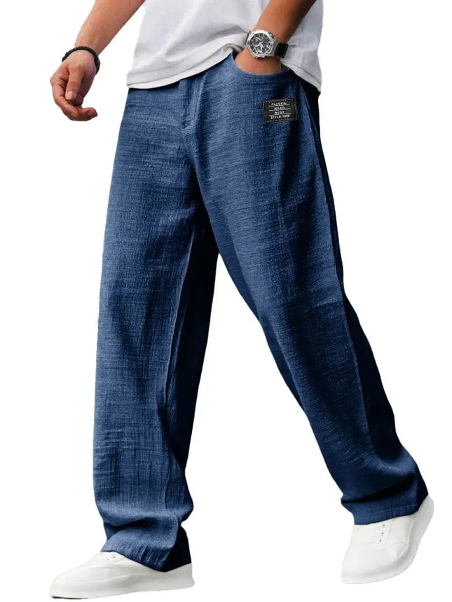 New Men's Beach Pants - Daily Versatile Outdoor Leisure Fitness Simple Cotton Hemp Texture Loose Long Pants for Spring and Summe