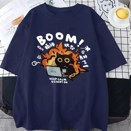 New Kawaii Good Mental State Pure Short Sleeved T-shirt for Men Women Tee Clothes Loose Casual Y2K Cartoon Oversized Tops