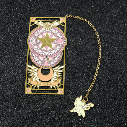 Kawaii Sweet Anime Card Cap tor Sakura Book Mark with Creberus Tassel Metal Bookmark for Women Girl Fans School Reading Supplies