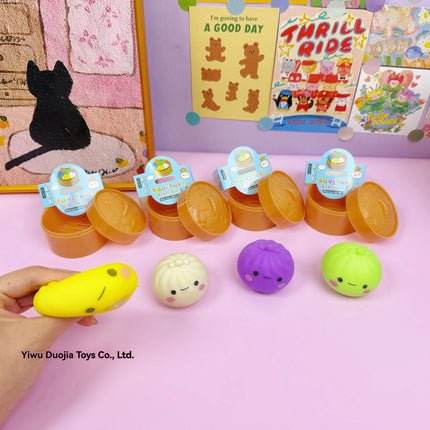 Hot selling multi-color smiling face buns with kneading music and steaming basket, stress relieving food toys, venting toys, str