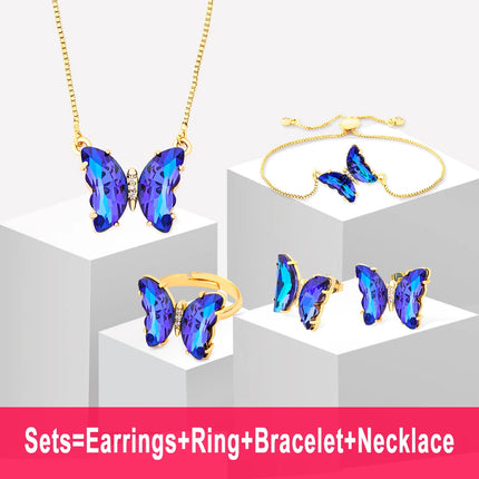 Nidin Lucky Butterfly Jewelry Sets For Women Wedding Jewelry 12 Colors  Zircon Earrings Bracelets Rings Pendant Necklace Gift