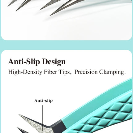 DIYDAY Anti-Slip Tweezers, High-Density Fiber Tip for Eyelash Extensions & Eyebrow, Professional Precision Beauty Tools