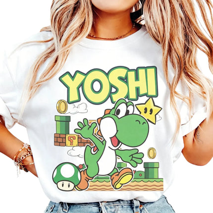 2026 New Super Mario Yoshi graphic unisex 100%cotton shirt, There are children's sizes, summer Men's fashion Harajuku T-shirt