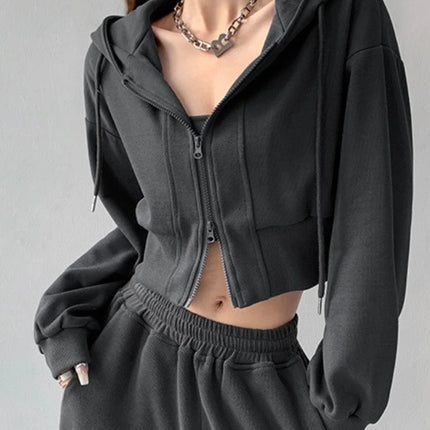 Full Zip Up Women's Hoodies Sweatshirts Plain Korean Clothing Aesthetic 90s Vintage Essential Basic Female Hooded Top Cropped