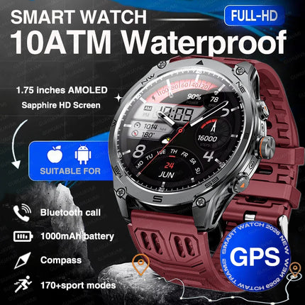 2026 New Built-in GPS Military Smart Watch Compass Barometric Altimeter 10ATM Waterproof Sports 1000mAh Battery Smartwatches Men