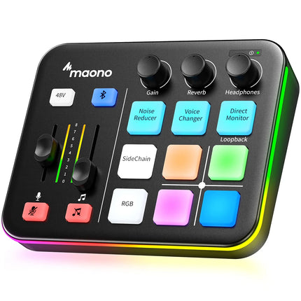 MAONO G1 NEO Gaming Audio Mixer Custom Sound Effects RGB Streaming with XLR Microphone Audio Interface for Game Voice Podcast