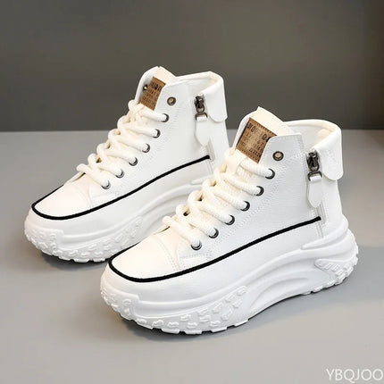 Fashionable versatile high top shoes autumn new round toe thick sole height increasing women's shoes comfortable women's shoes