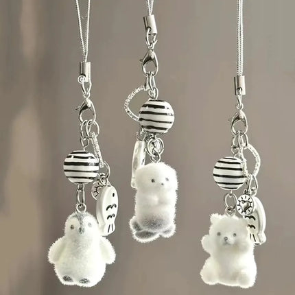 Flocking Animal Dog Cat Pendant Cute Keychain Keyring Bag Earphone Car Keychain Decor Keychains Accessories Phone Chain Lanyard