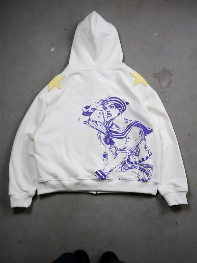Jojo Bizarre Adventure Splice Zip Up Hoodies Women Oversized Star Zipper Hoodie Hip Hop Couples Harajuku Y2k Street Sweatshirt