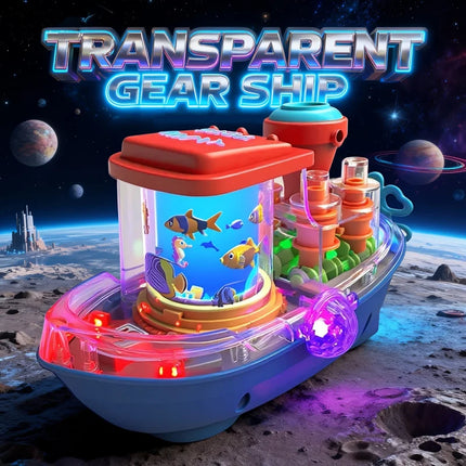 Transparent Gear Ship，Electric Universal Fun Toy，Cool toys that kids love（Battery not included），Colorful Lights，Melodious Music，