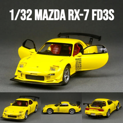 1/32 Mazda RX-7 FD3S Racing Miniature Diecast Toy Car Model Sound & Light Doors Openable Collection Gift for Children Boy Kid