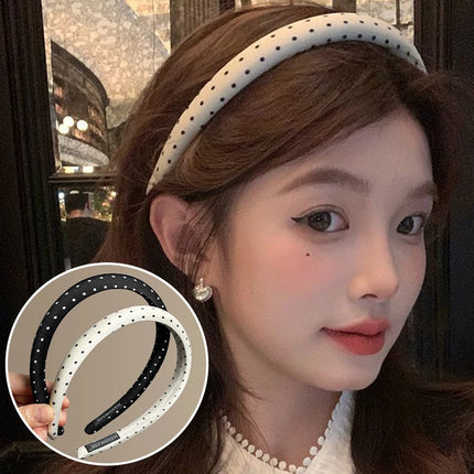 New Simple Elegant Black White Polka Dot Headbands Korean Style Women Classic Narrow-Edge Sponge Versatile Hair Hoops Head Band
