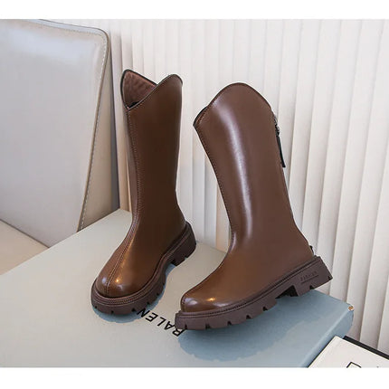 Children Knee Length Boots New 2025 Autumn Student Girls Princess Boots Kids Zipper Comfortable Non Slip Solid Color Long Boots