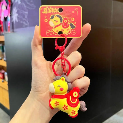Cartoon Horse Keychain Year of Horse Lucky Zodiac Pony Keyring Horse Pedant Chinese Zodiac Horse Design Key Ring New Year Gift