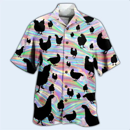 Newest Loose Breathable 3D Print Trendy Cool Fashion Chicken Shirts Beach Hawaiian Top Short Sleeves Summer Men's Men Tee