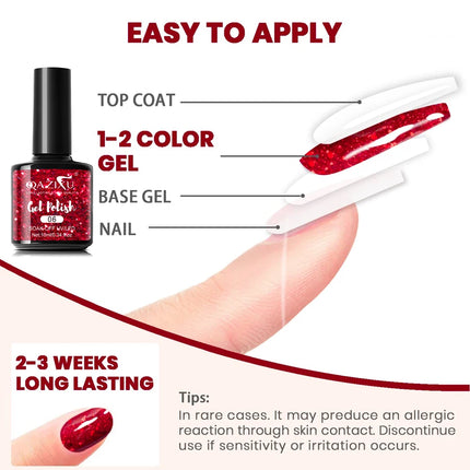 10ml Glitter Red Color Nail Gel Polish Semi-permanent Varnish Soak Off UV LED Nail Art Varnish For Salon & Home Winter