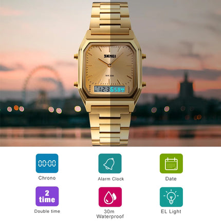 SKMEI Luxury Digital Quartz Watch for Men Sports Chronograph Waterproof Mens Wristwatches Stainless Steel 1612 reloj hombre 1220