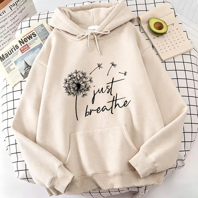 Vintage Just Breathe Dandelion Print Hoodies Casual Hoodies Sweatshirts Men Women Floral Hoodie Sweatshirt