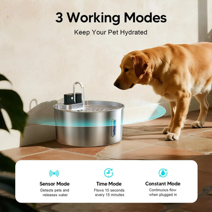 7L Cordless Cat Water Fountain Battery Powered Cordless Stainless Steel Pet Water Fountain Rechargeable Built-in Motion Sensor