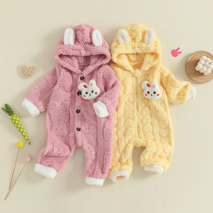 Pudcoco Baby Winter Plush Hood Romper Cute Bunny Long Sleeve Zip Up Full Length Bodysuit Snowsuit 0-12M