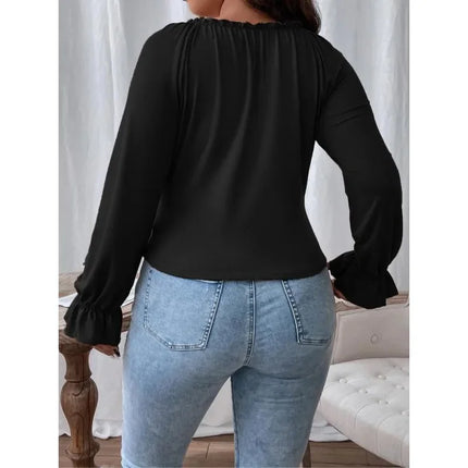 Plus Size 1XL-5XL Autumn Women's Long Sleeve Women Solid Color Shirt Tops Slim Female Clothing