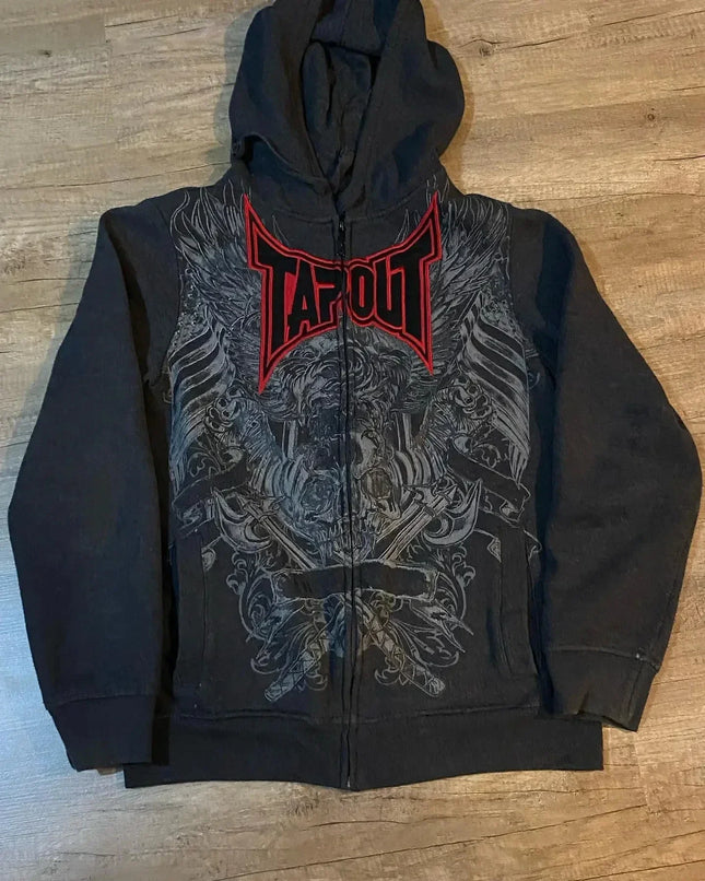 American New Tapout Zipper Hoodie Y2K Harajuku Retro Hip Hop Print Oversized Hoodie Sweatshirt Men And Women Gothic Streetwear