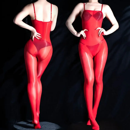 Couple Oil Shiny Suspenders Bodystocking Gay Men Sissy Glossy Seemless Bodysuit Catsuit Silky Sling Onesie Transparent Pantyhose