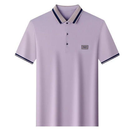 2026 Summer Ice Silk Men's Polo Shirt Color Block Collar Breathable Anti Wrinkle Smart Casual Daily Short Sleeve Top for Man