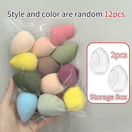 14PCS Makeup Sponge Set - 12 Ultra-Soft Beauty Blenders + 2 Storage Boxes, Latex-Free for Foundation & Powder