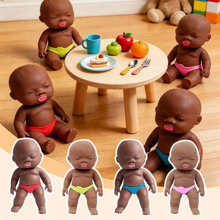 Natasha Black Baby Dolls Squeezable Stress-relieving Toys Soft Silicone For Toddlers Pretend Role For Kids And Adults