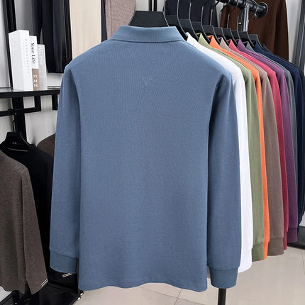 100% pure cotton autumn high-end men's brand long-sleeved polo shirt fashionable original puppy badge design golf top T-shirt