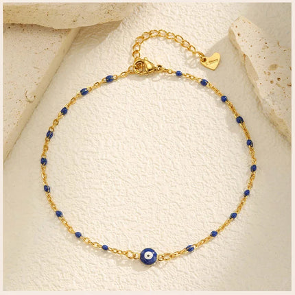 Stainless Steel Lucky Evil Eye Anklet Bracelet for Women, Blue Eye Beaded Chain Foot Anklets Summer Beach Lucky Amulet Gift