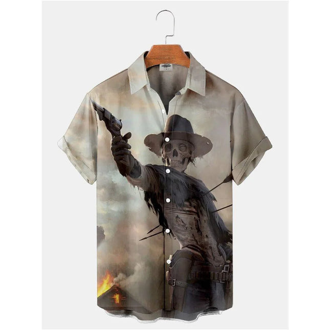 2023 Retro Movie Character Print Shirt Casual Summer Men's Shirt Halloween Matching Clothing Short Sleeve Tops Hawaiian Shirts