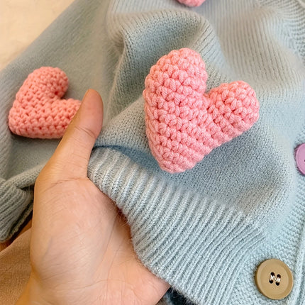 Girls' Autumn Cardigan Sweater New Style Baby Girl Heart Knit Sweater Coat Children's Stylish Top