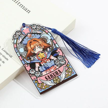 Kawaii Sweet Anime Card Cap tor Sakura Book Mark with Creberus Tassel Metal Bookmark for Women Girl Fans School Reading Supplies