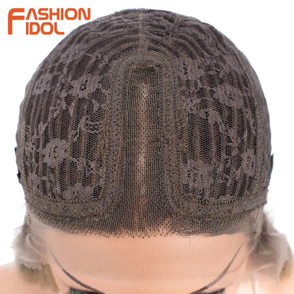 FASHION IDOL 28 Inch Body Wave Lace Front Wigs Synthetic With Baby Hair Wigs For Women Ombre Blonde Higlight Lace Wigs Cosplay