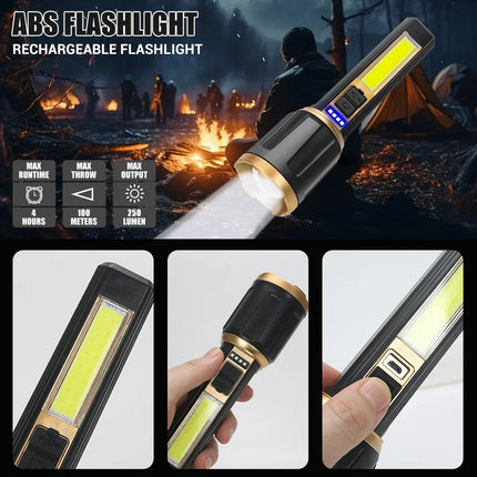 1/A Set Super Bright LED Flashlights USB Rechargeable Telescopic Zoom Tactical Torch Portable Long-Range Camping Fishing Lantern