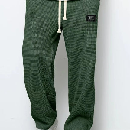Men's spring-autumn trendy brand loose-fitting stretchy straight-leg sweatpants. Waffle fabric. Micro-bouncy sporty casual pants