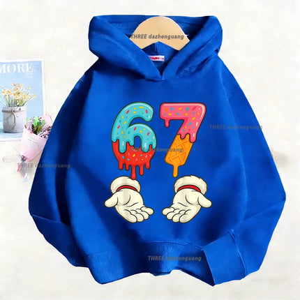 Autumn Children's Comfortable Hoodies 67 Six Seven Digit Print Kid Cute Fleece Sweatshirt Boys Girls Casual Fashion Sport Hooded