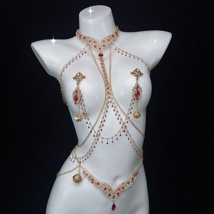 Sexy Ruby Bell Nipple Clip All-in-One Erotic Nipple Chains 5 Sizes of Butt Plugs Breast Stimulation Sexy Accessories SM Sex Toy