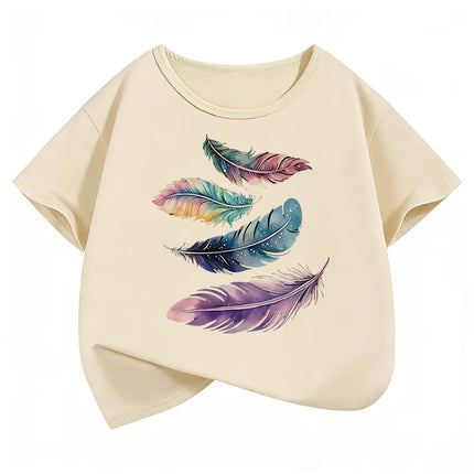Short Sleeve Vintage Leaf Printed T-Shirts Fashion Kids Children's T-shirt Boys Girls Summer Spring Casual Top Tee Shirt