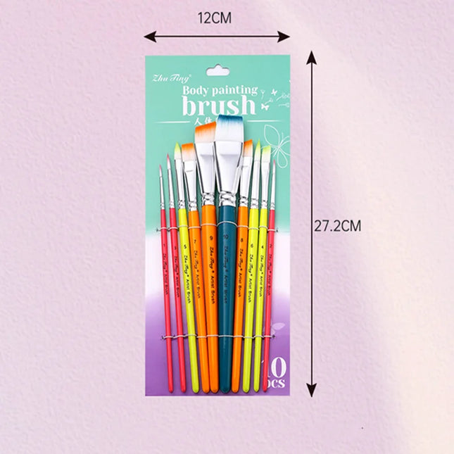 10pcs Professional Face Painting Brushes Set, Nylon Bristles for Stage Makeup, Petal, Dome Tips, Art Makeup Tool