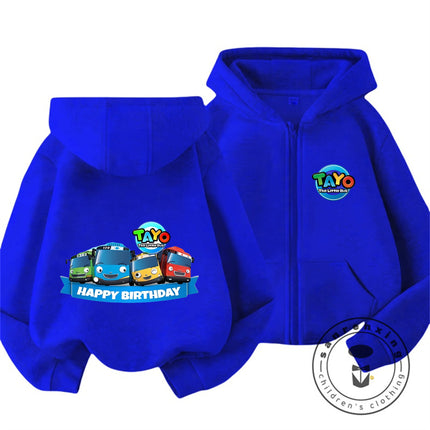 Tayo The Little Bus 2026 Cartoon Zipper Hoodie 3-14Y Boys Girls Autumn Winter Kawaii Street Hot Fashion Outdoor Casual