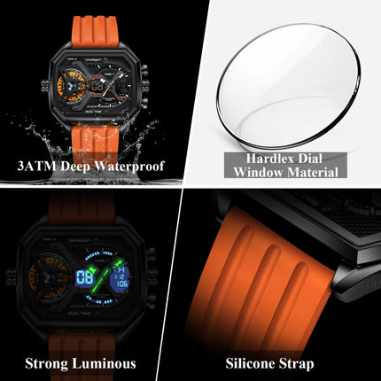 POEDAGAR Sports Men Wristwatch Date Week Chronograph Luminous LED Man Clock Silicone Strap Electronic Men's Quartz Watches Reloj