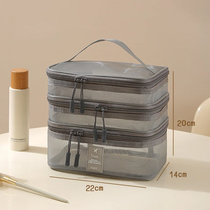 Fashion Transparent Mesh Travel Cosmetic Bag Storage Multi Layer Portable Womens Toiletry Bag Large Capacity Bag Makeup