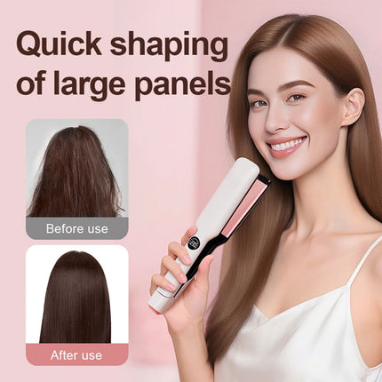 Professional Hair Straightener with Oil Coating Wide Plates–60W Fast Heating,Care for Frizzy,PTC Technology for Smooth Styling