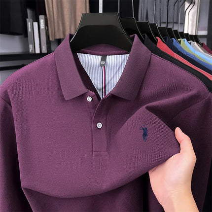 High-end brand 100% cotton long sleeve polo shirt, fashion luxury, pony embroidery, business casual comfort, new Paul men's T-shirt