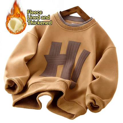 Children's hoodi boys in autumn winter thick letter round neck one-piece velvet casual top 4-14 years old