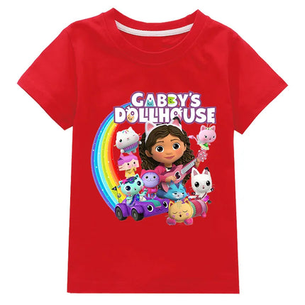 Gabby's Dollhouse Funny Anime Theme Summer Boys and Girls Cotton Fashion Cartoon Short Sleeve Casual T-shirt O-neck Short Sleeve